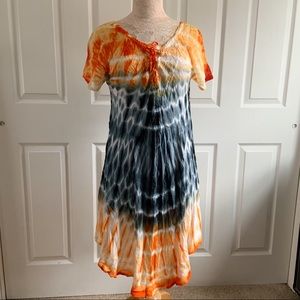 Boho Tie Dye Handkerchief Hem Dress Sundress